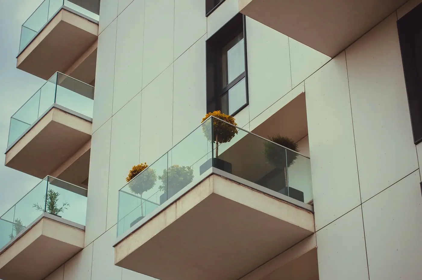 Modern residential apartment building with balconies